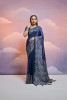 Dark Blue Soft Handloom Silk Worli Weaved Pallu Border Saree