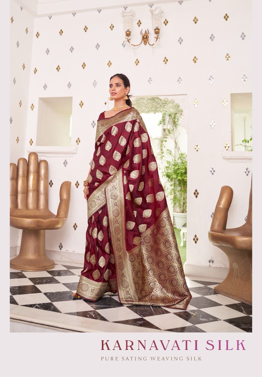 Pure Banarasi Satin Silk Rich Zari Weaved Body And Pallu Saree