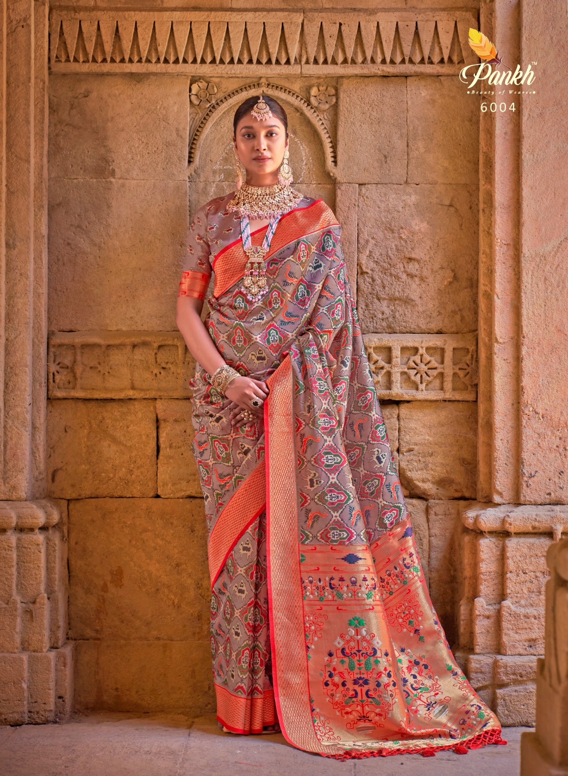 Banarasi Paithani Silk Printed Body Zari Weaved Pallu Saree