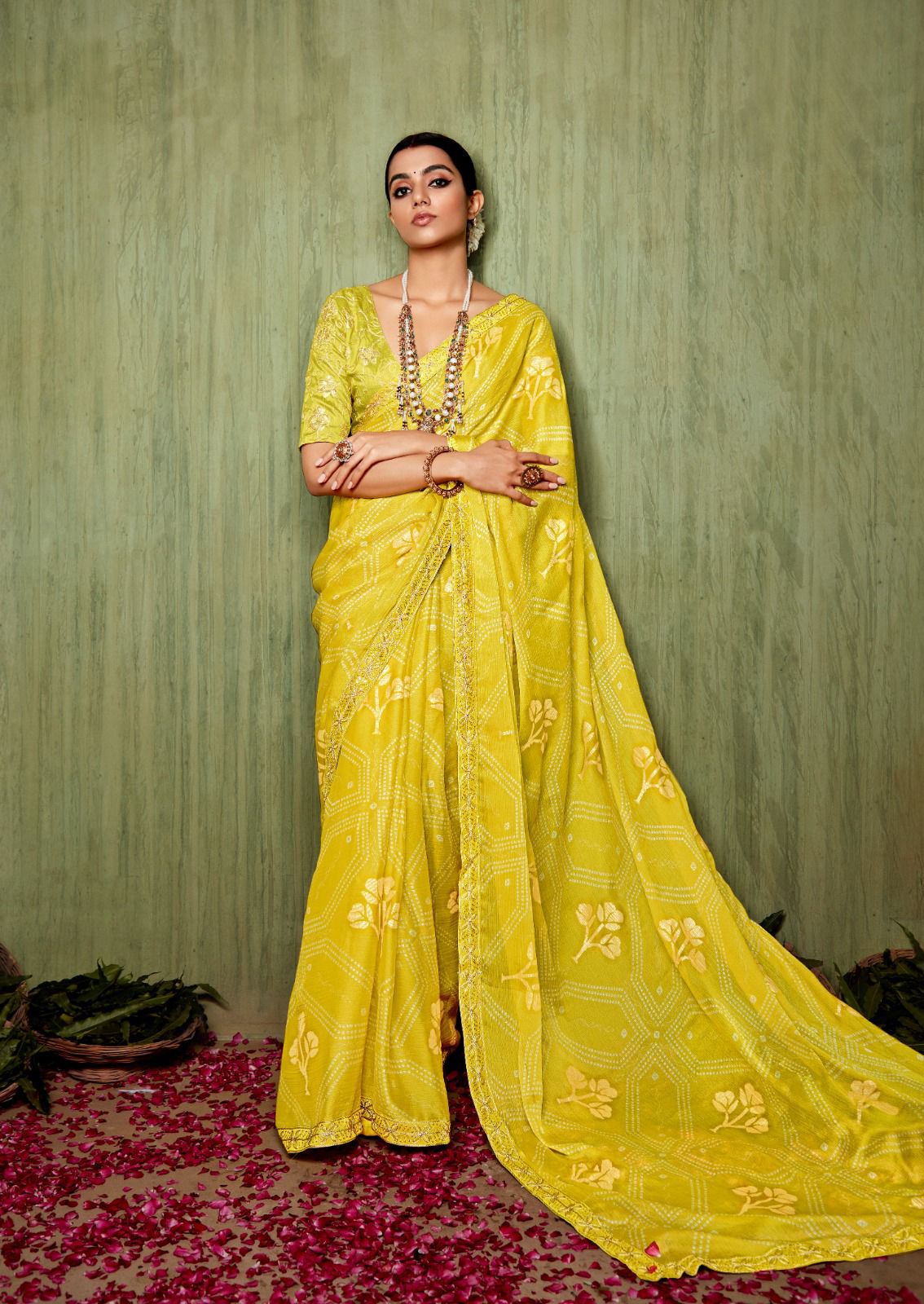 Pure Chiffon Foil Print And Embroidery Sequence Border Sarees