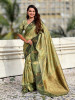 Olive Green Banarasi Soft Silk Zig Zag Zari Weaved Motifs Saree