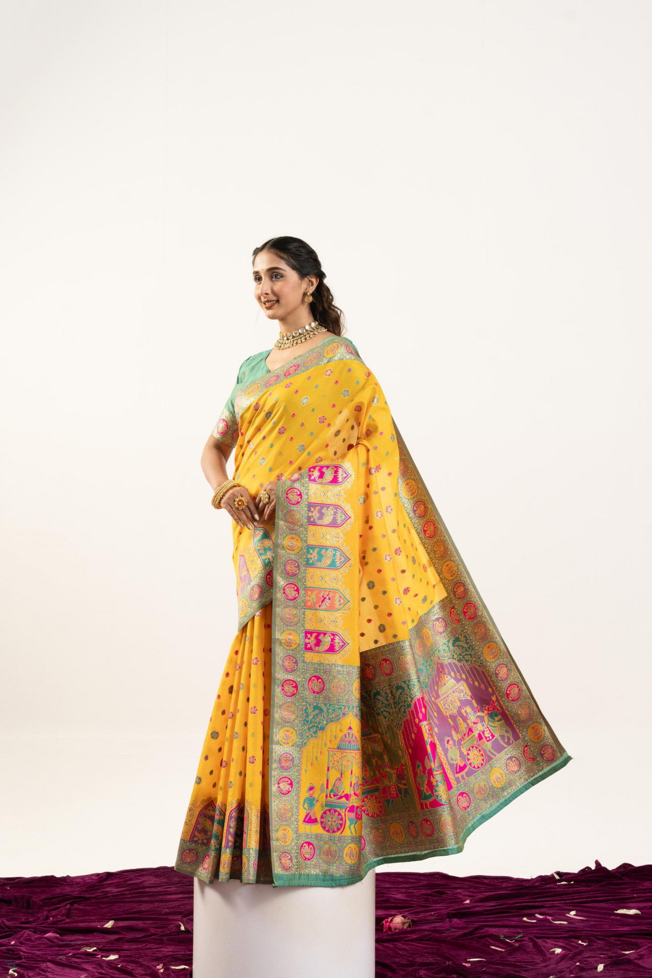 Gold Pure Banarasi Pashmina Silk Resham Zari Weaved Saree