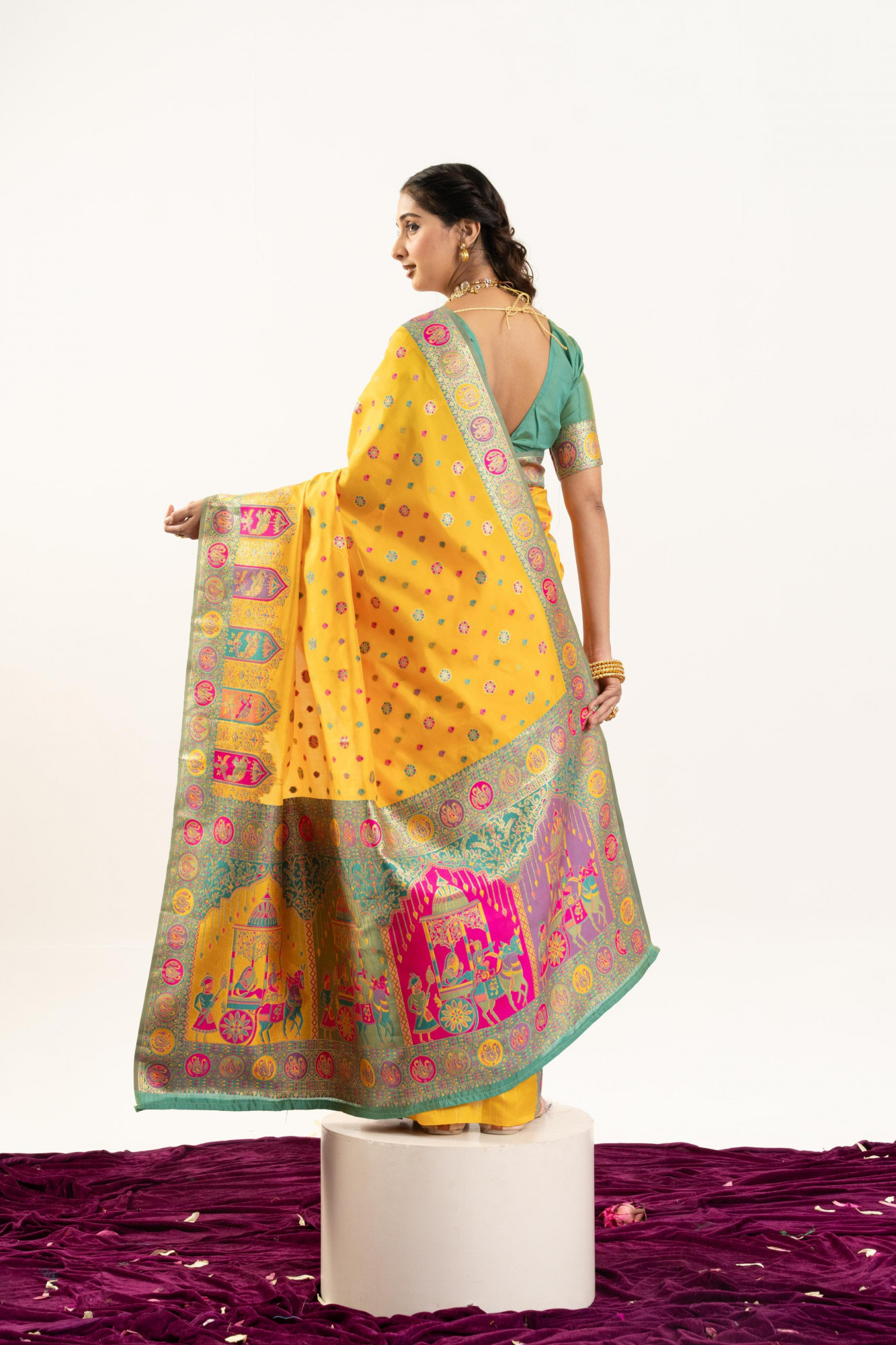 Gold Pure Banarasi Pashmina Silk Resham Zari Weaved Saree