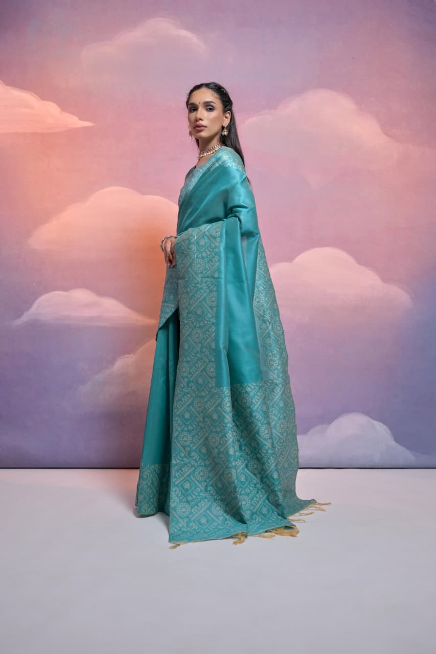 Sea Green Soft Handloom Silk Worli Weaved Pallu Border Saree