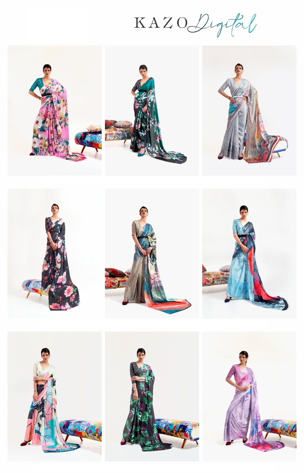 Pure Satin Crepe Silk Digital Printed Sarees