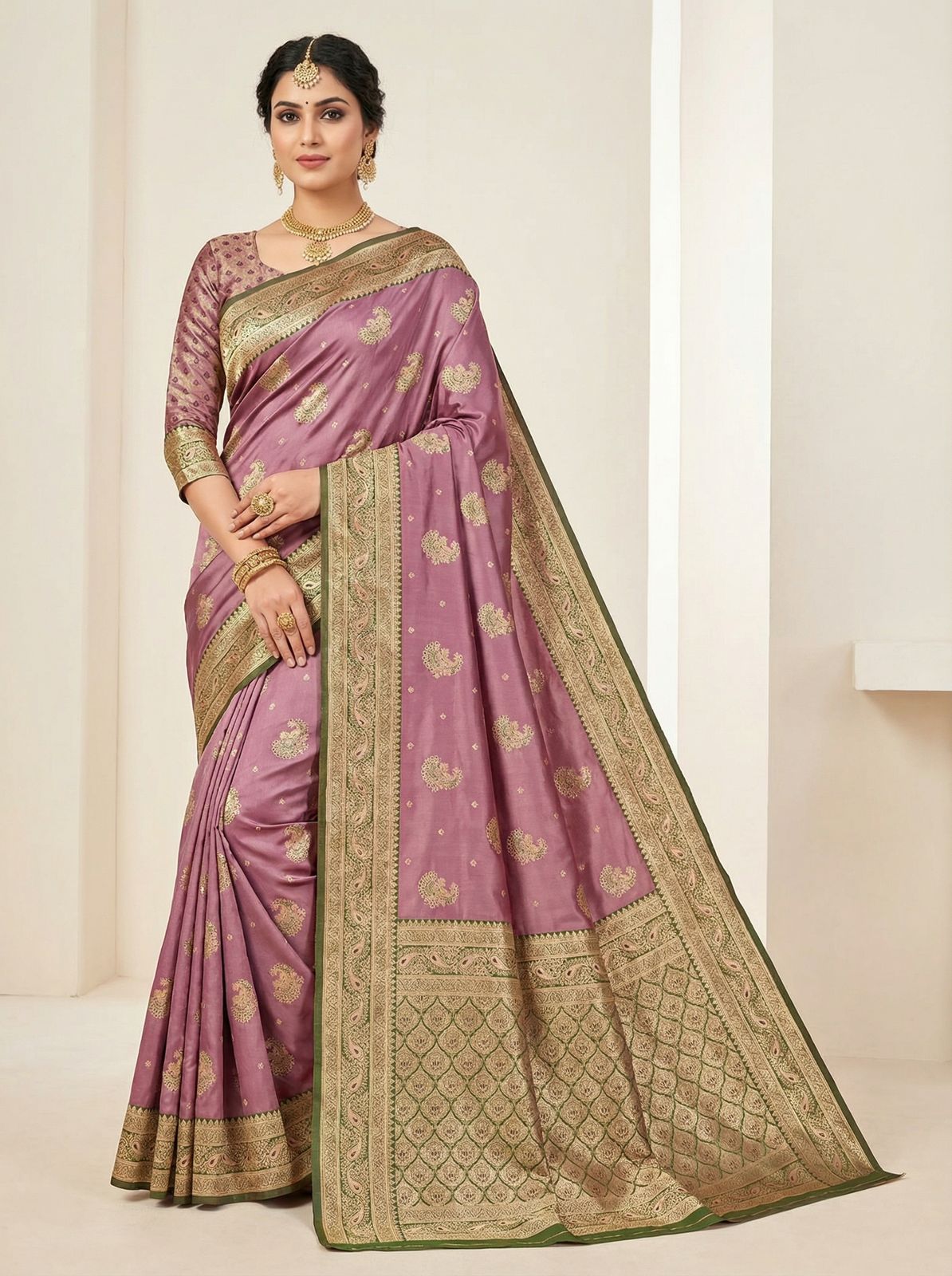 Dark Onion Banarasi Satin Silk Zari Weaved Saree