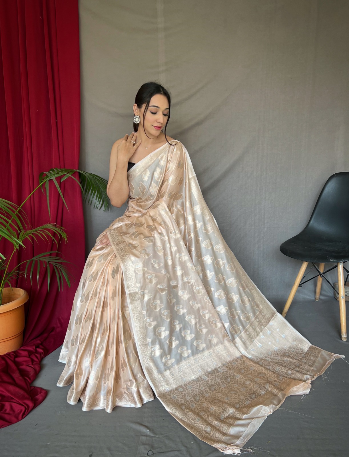 Pure Linen Tissue Silk With Gold Silver Zari Weaved All Over Sarees