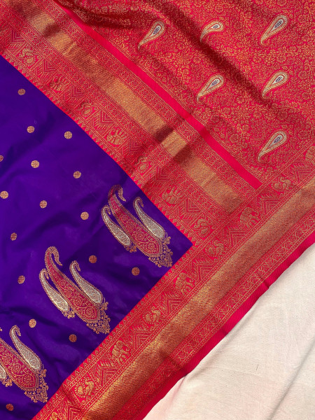 Image of Royal Blue Kanchipuram Paithani Silk Rich Zari Kanchi Weaved Saree
