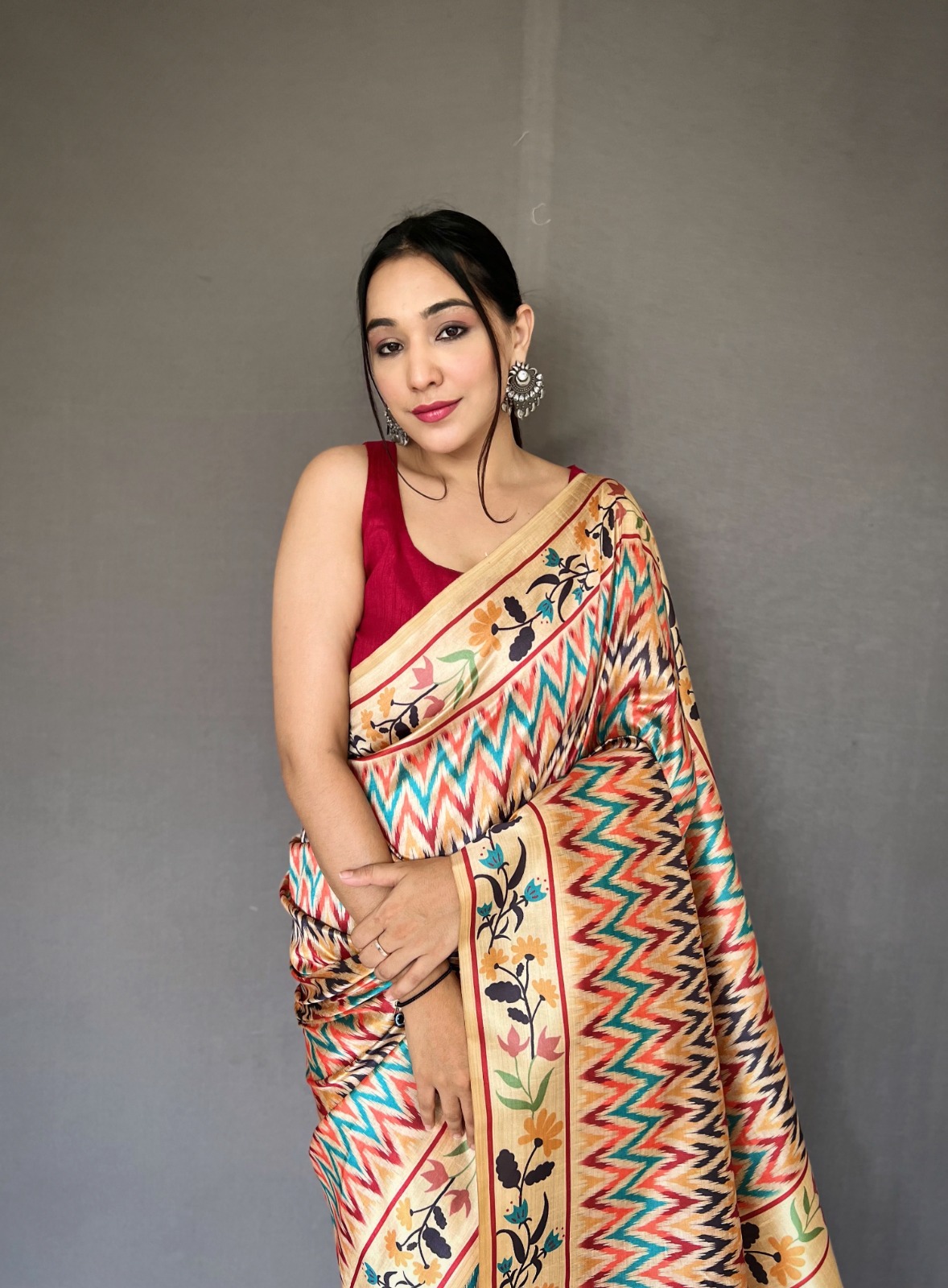 Soft Silk Paithani Style Printed All Over With Tassels On Pallu Saree