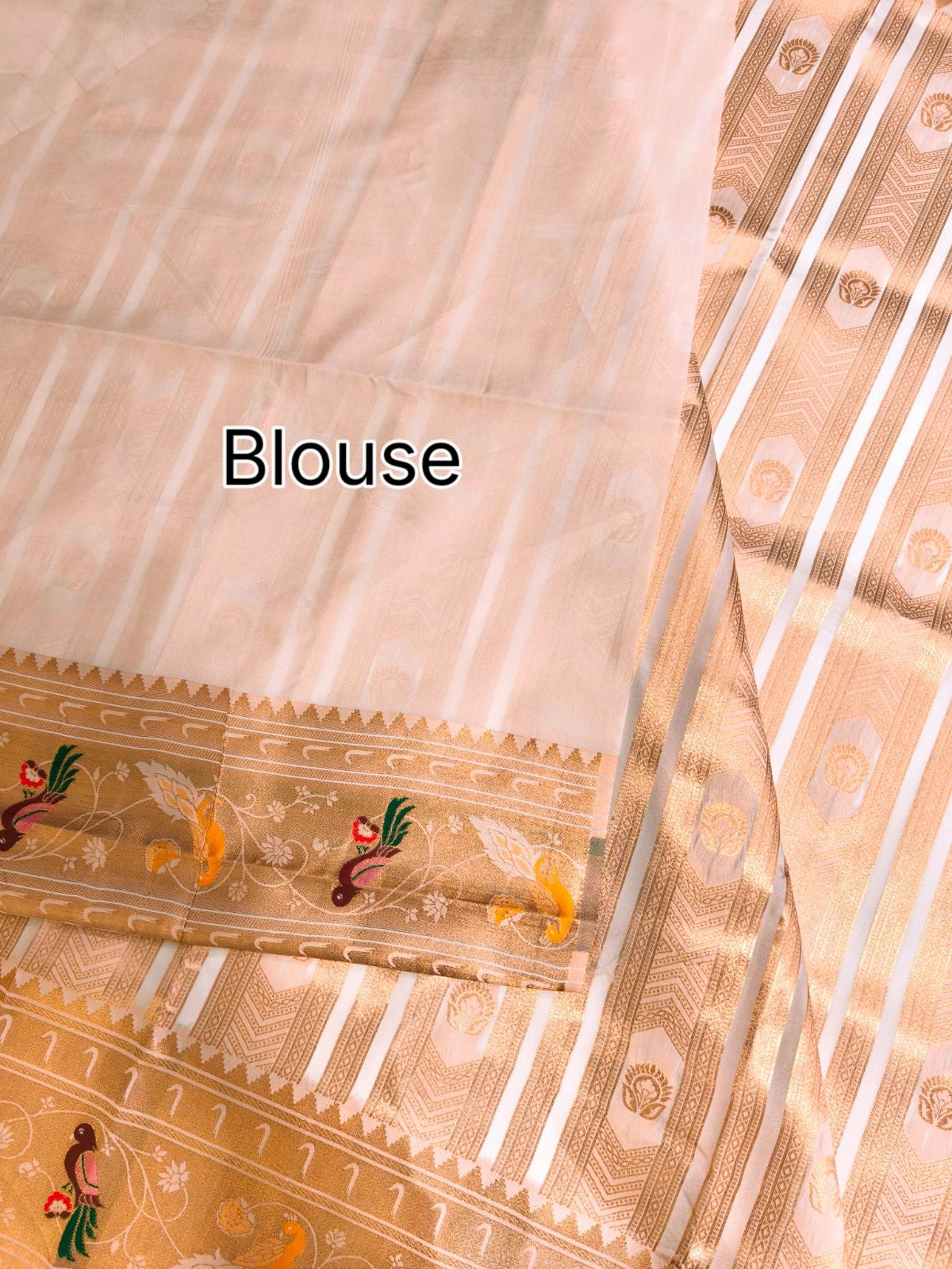 Cream Premium Soft Paithani Silk Rich Zari Meena Weaved Saree