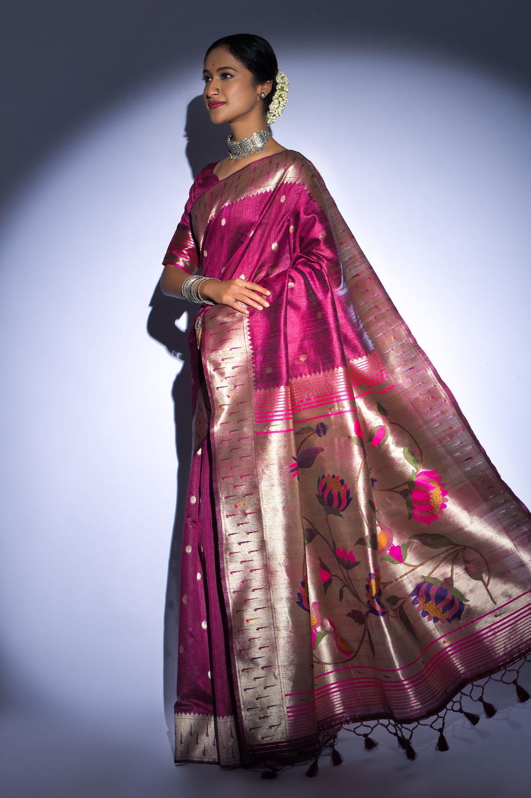 Pure Banarasi Paithani Silk Rich Zari Weaved Pallu Sarees