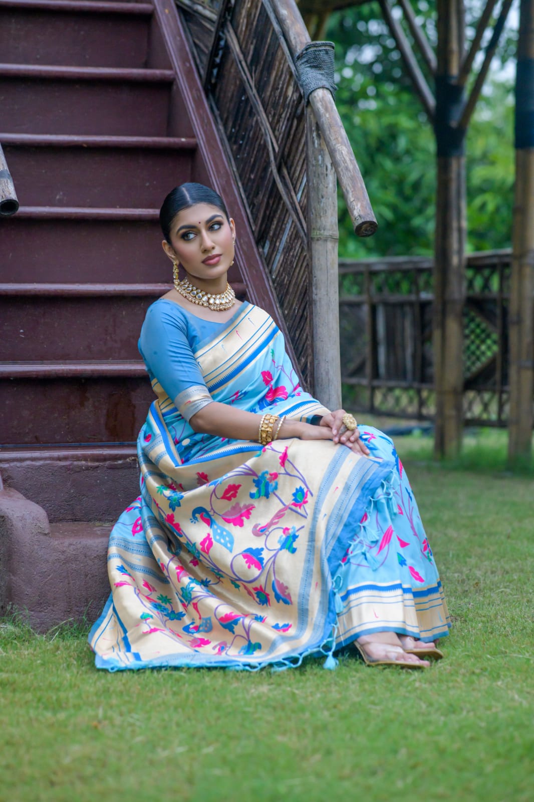 Pure Banarasi Silk Paithani Zari Meenakari Weaved Rich Pallu Saree