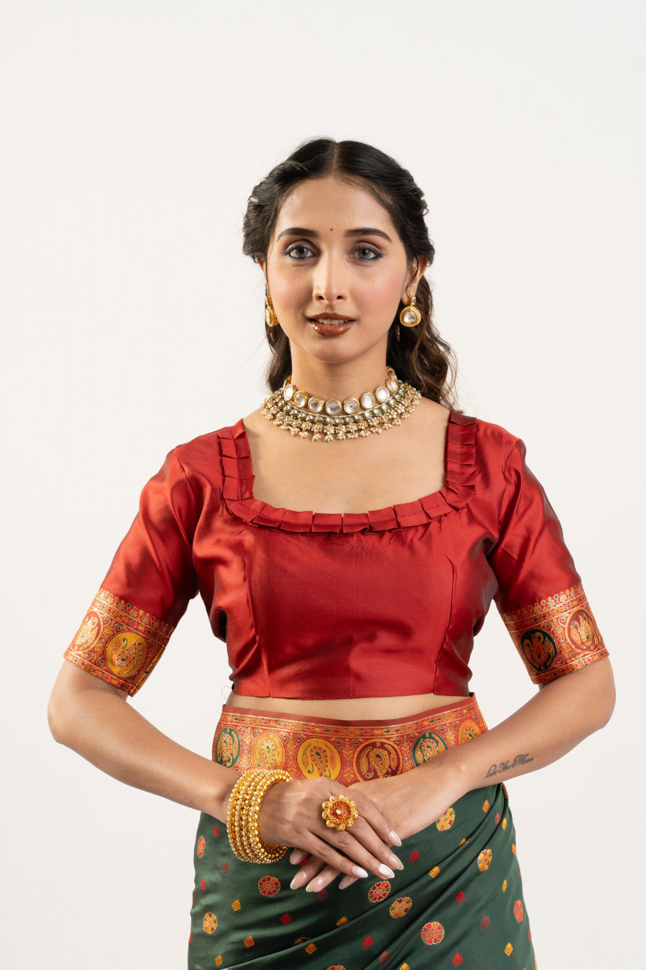 Bottle Green Pure Banarasi Pashmina Silk Resham Zari Weaved Saree