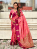 Rose Pink Banarasi Soft Silk Zig Zag Zari Weaved Motifs Saree