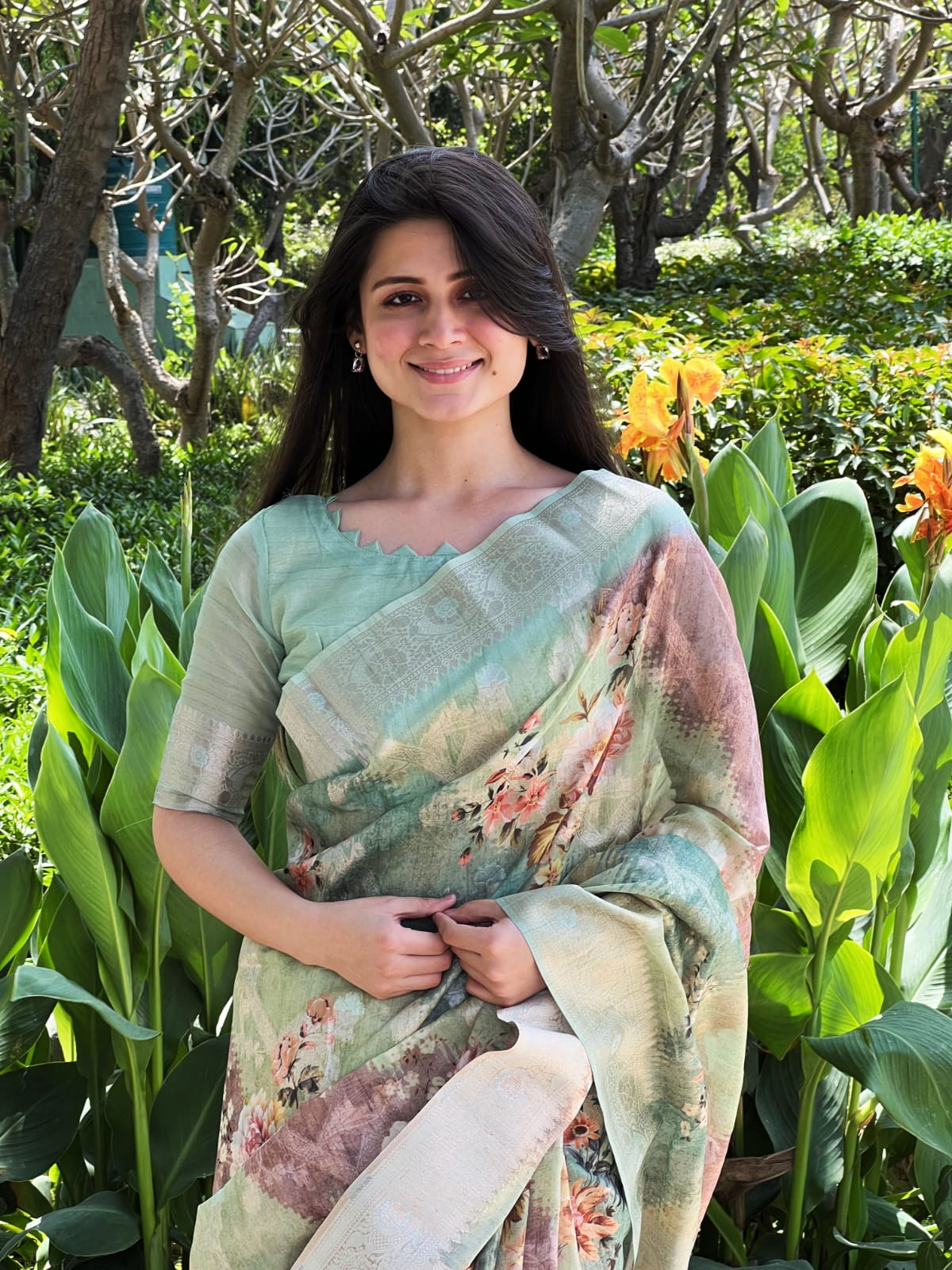 Pure Maheshwari Silk Zari Weaved Cum Digital Printed With Rich Pallu Saree