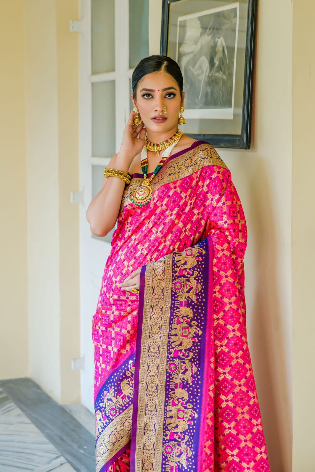 Banarasi Silk Patola All Over Rich Zari Weaved Jaali Body With Rich Pallu Wide Border Saree
