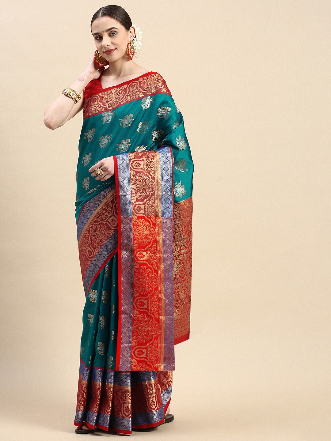 Kanchipuram Silk Handloom Weaved Rich Zari Weaved Pallu And Border Sarees