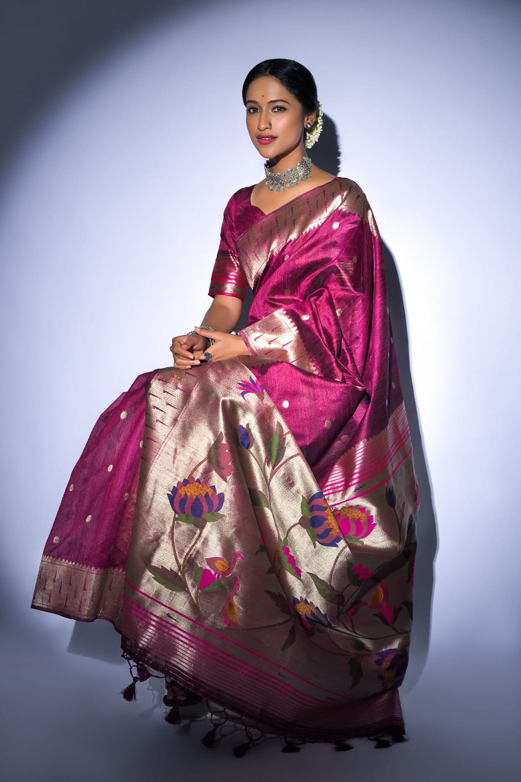 Pure Banarasi Paithani Silk Rich Zari Weaved Pallu Sarees