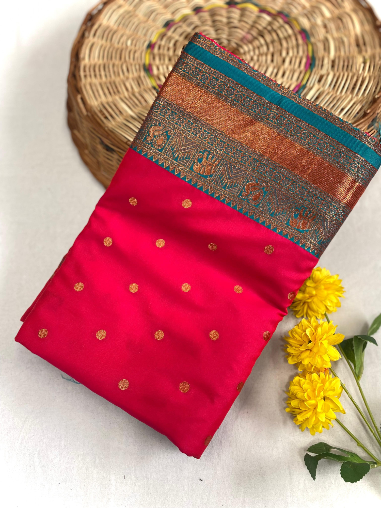 Red Kanchipuram Paithani Silk Rich Zari Kanchi Weaved Saree