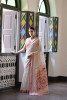 Beige Pure Muga Cotton Contrast Weaved Peach Pallu Saree