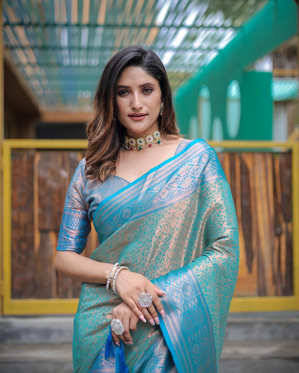 Pure Kanjivaram Silk All Over Copper Zari Rich Weaved Body Pallu Saree