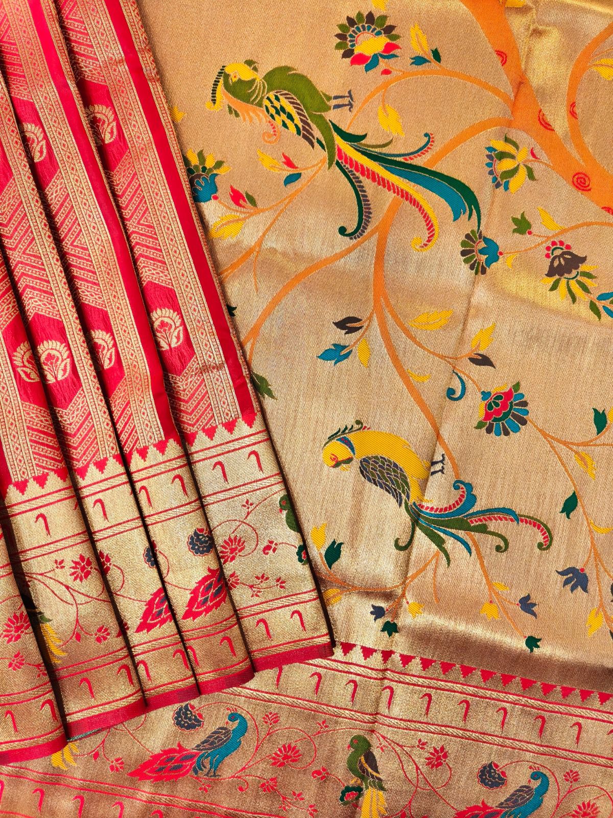 Red Premium Soft Paithani Silk Rich Zari Meena Weaved Saree