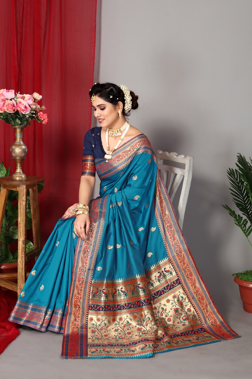 Banarasi Soft Paithani Silk Rich Zari Meena Weaved Body And Pallu Sarees