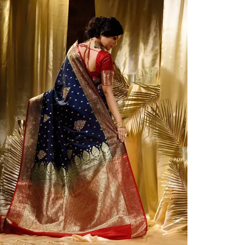 Pure Banarasi Satin Silk Saree Zari Weaved With Embroidery Work