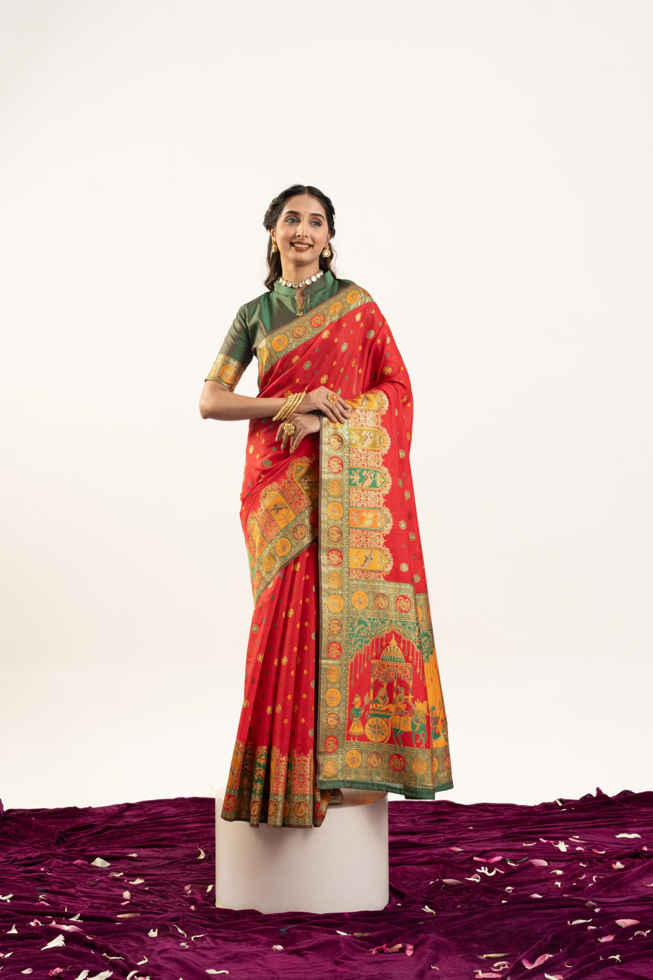 Red Pure Banarasi Pashmina Silk Resham Zari Weaved Saree