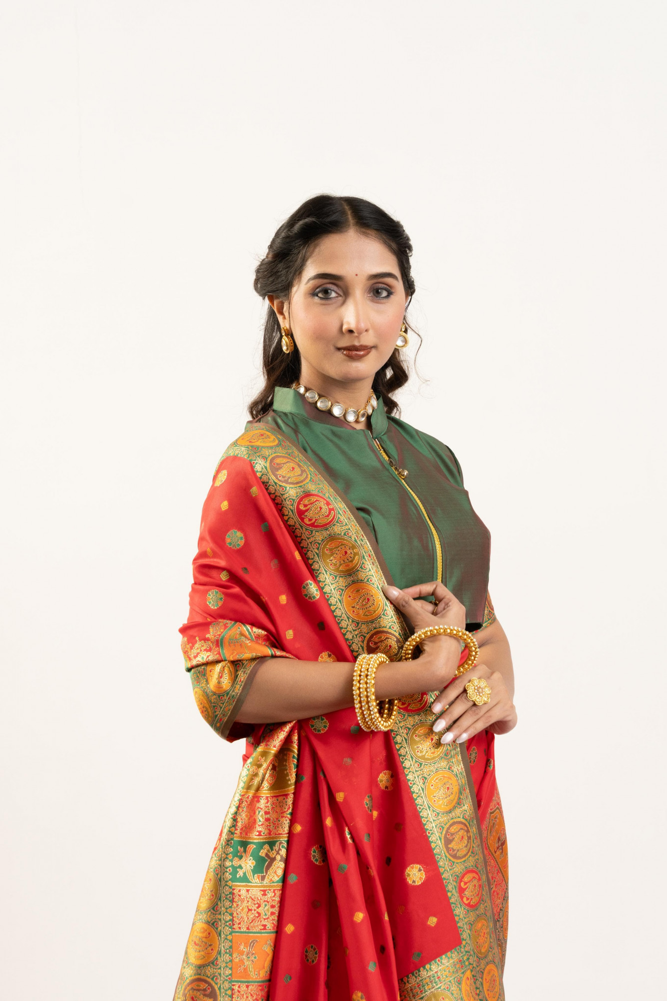 Red Pure Banarasi Pashmina Silk Resham Zari Weaved Saree