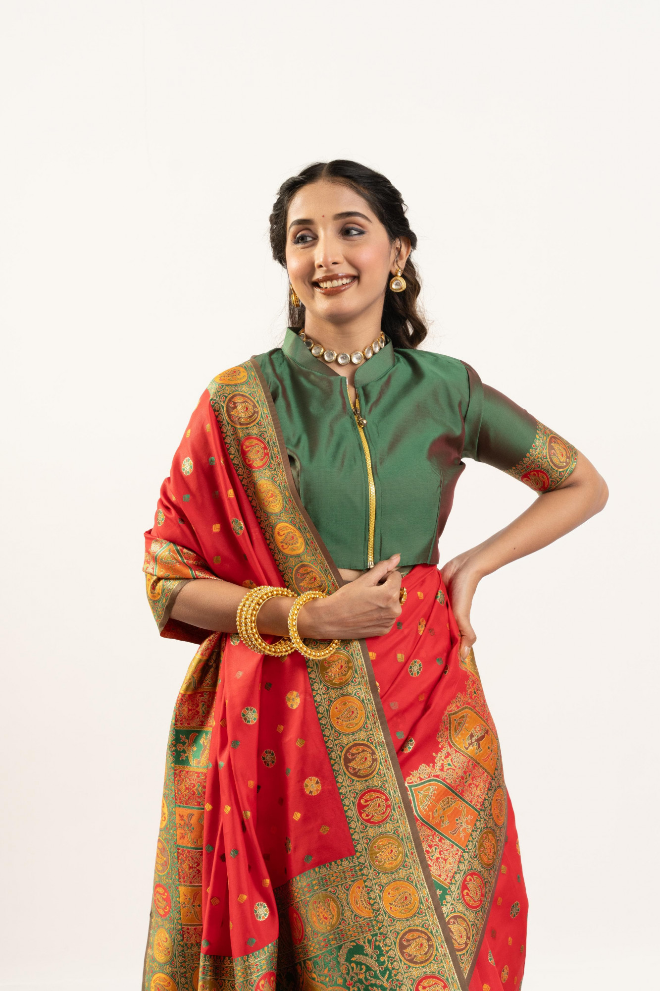 Red Pure Banarasi Pashmina Silk Resham Zari Weaved Saree