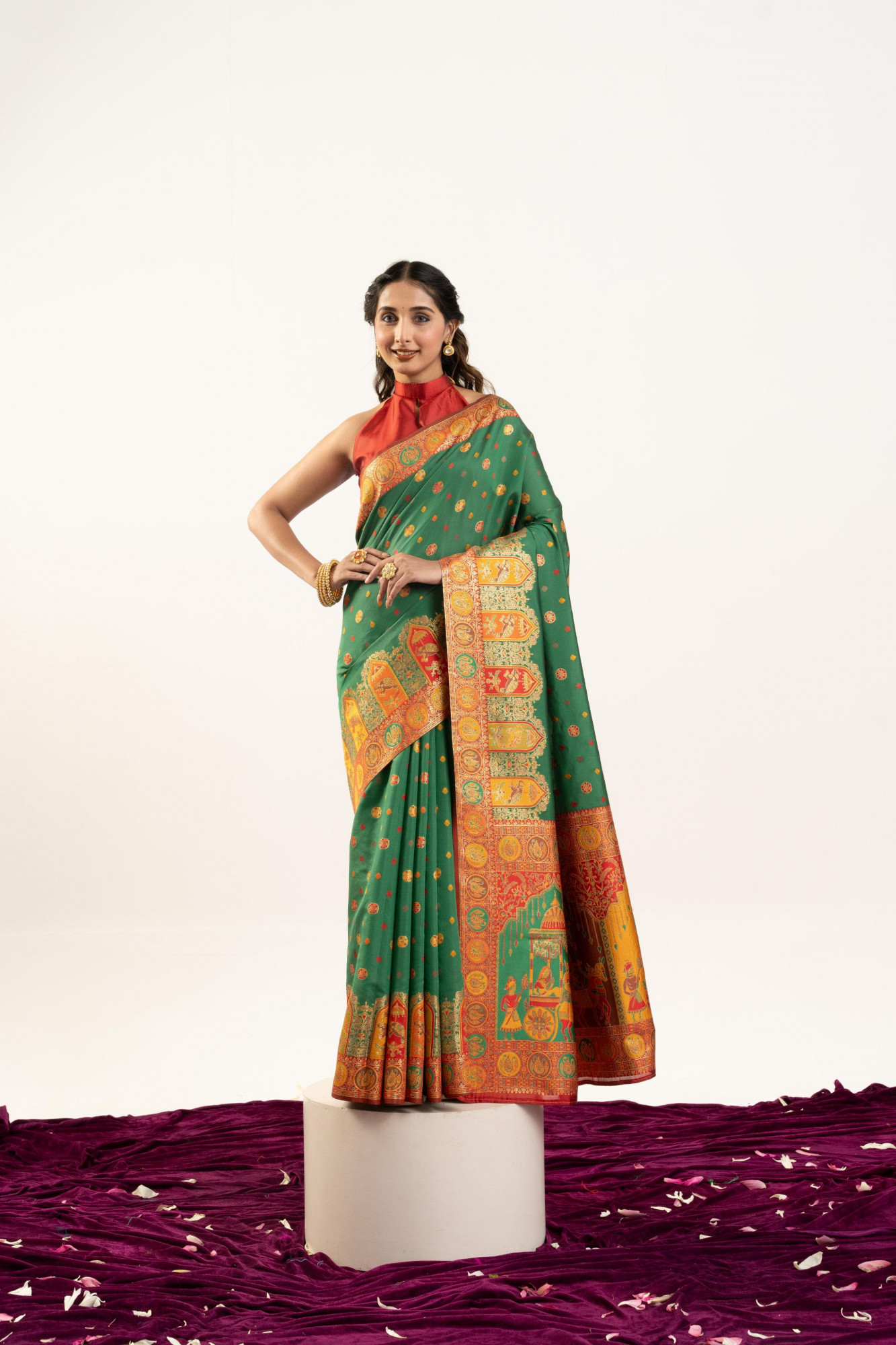 Green Pure Banarasi Pashmina Silk Resham Zari Weaved Saree