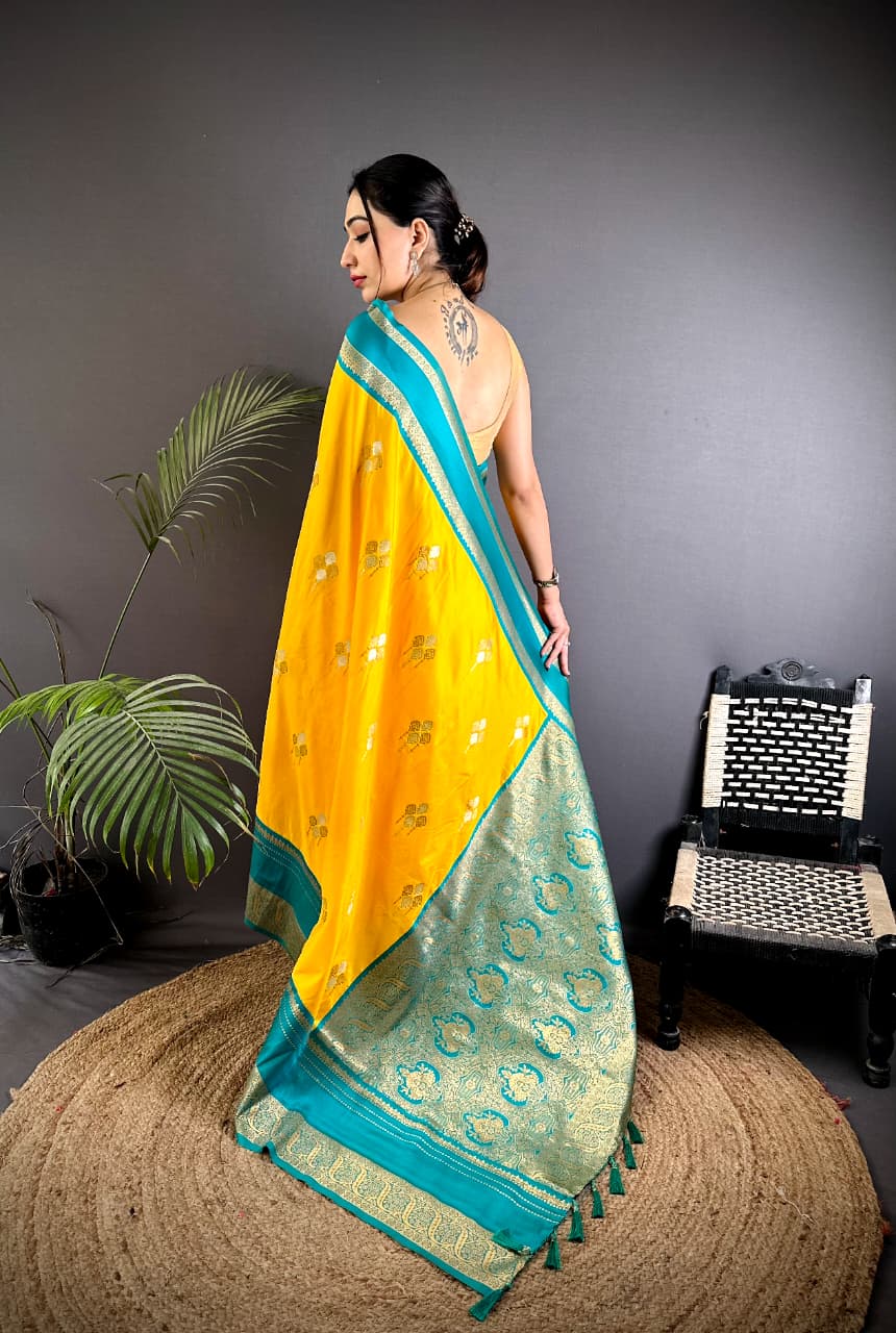 Gold Premium Soft Silk Zari Weaved Narayan Border Saree