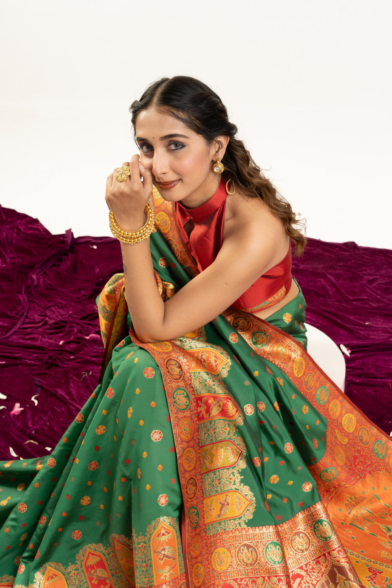 Green Pure Banarasi Pashmina Silk Resham Zari Weaved Saree