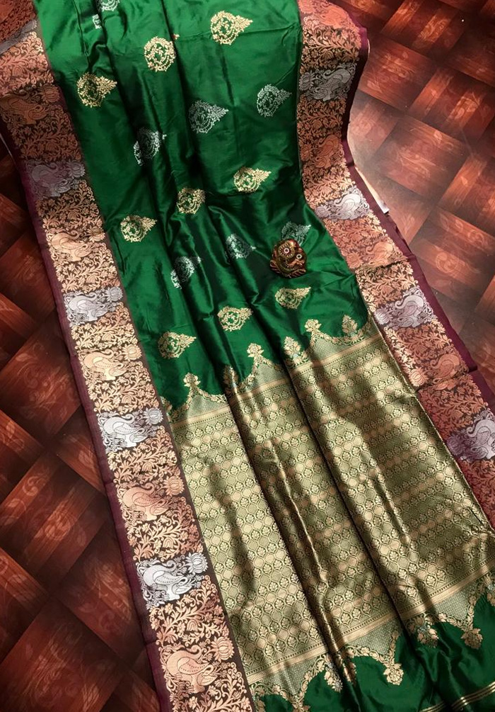 Banarasi Silk Rose Gold Silver Zari Weave Saree