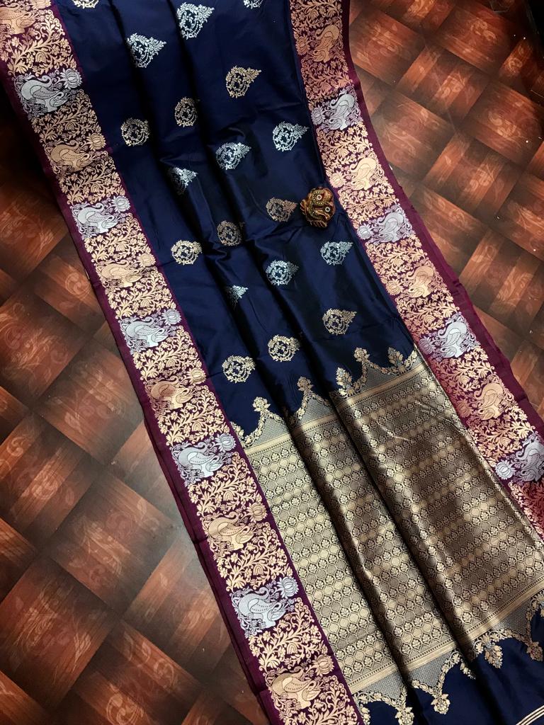 Banarasi Silk Rose Gold Silver Zari Weave Saree