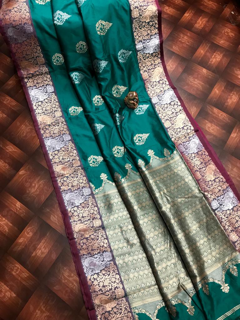 Banarasi Silk Rose Gold Silver Zari Weave Saree