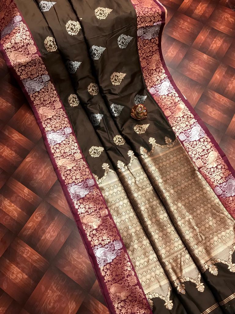 Banarasi Silk Rose Gold Silver Zari Weave Saree