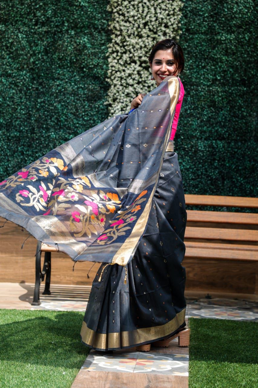Linen Silk Jamdani Weave Saree