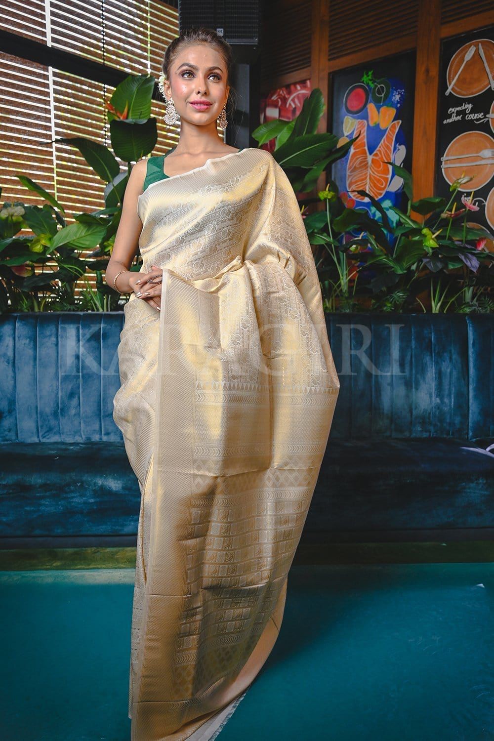 Golden Beige Woven Kanjivaram Saree