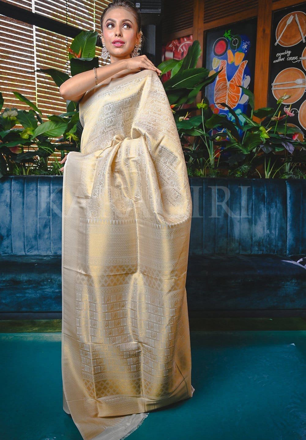 Golden Beige Woven Kanjivaram Saree