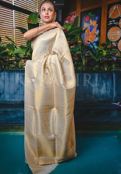 Image of Golden Beige Woven Kanjivaram Saree