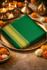Green Cotton Soft Plain Silk Zari Border Mandir Daan Saree