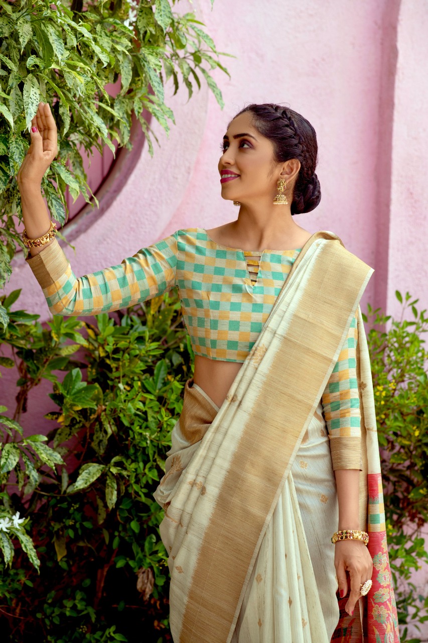 Pure Tussar Silk Saree All Over Zari Meena Weave With Exclusive Tassels