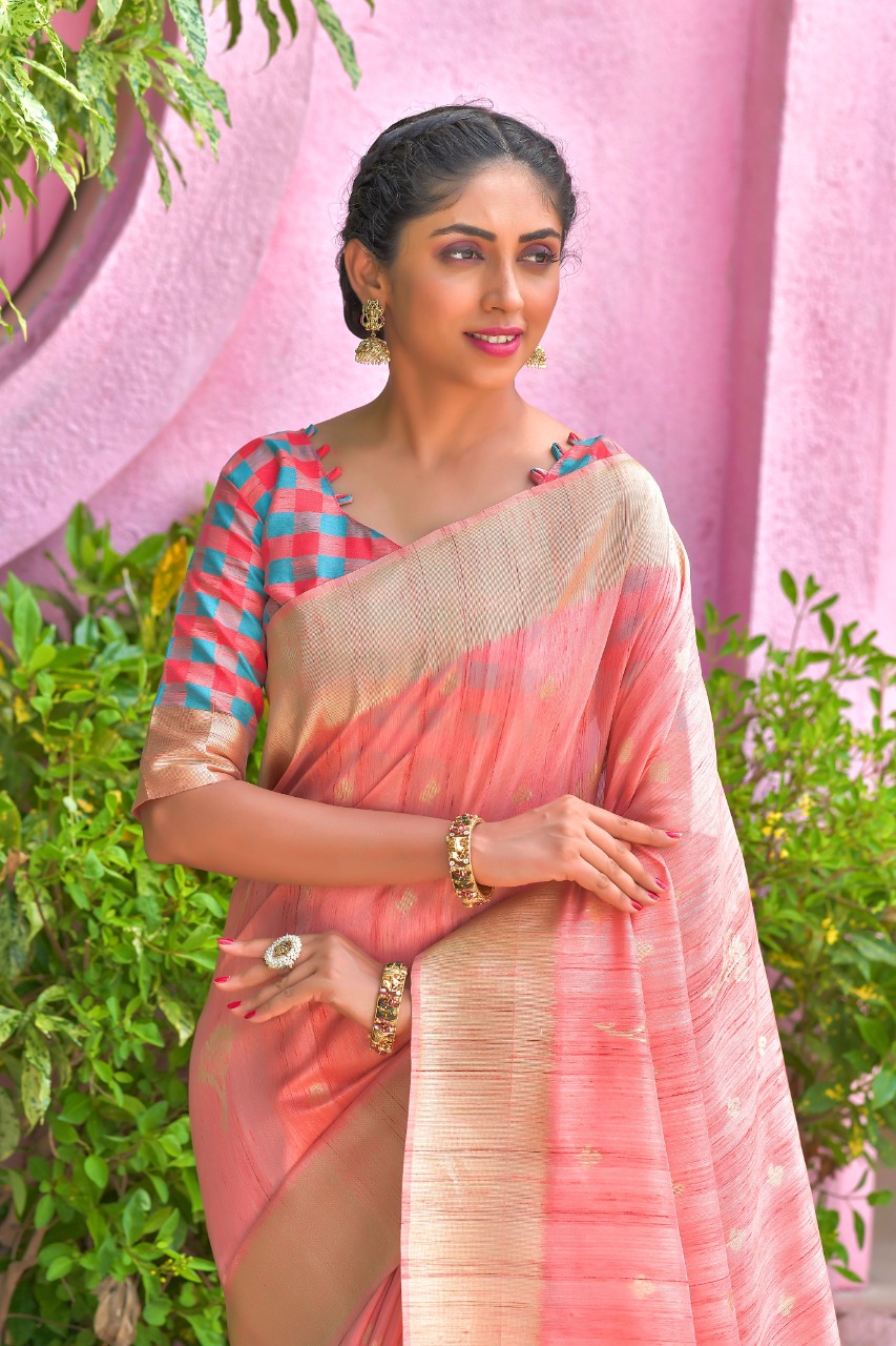 Pure Tussar Silk Saree All Over Zari Meena Weave With Exclusive Tassels