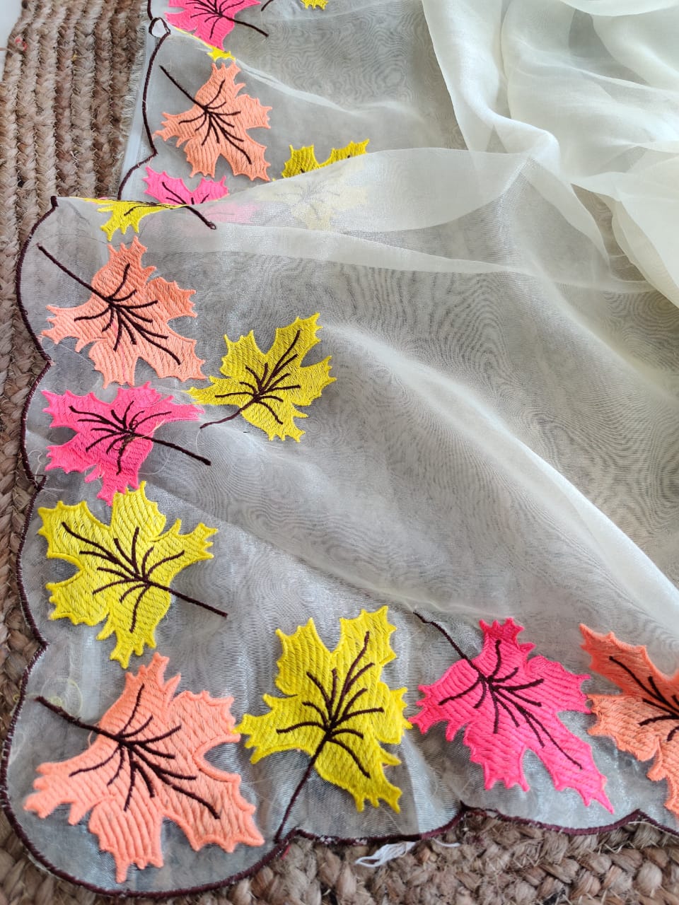 Pure Moss Organza Saree With Heavy Multi Color Thread Work On Border