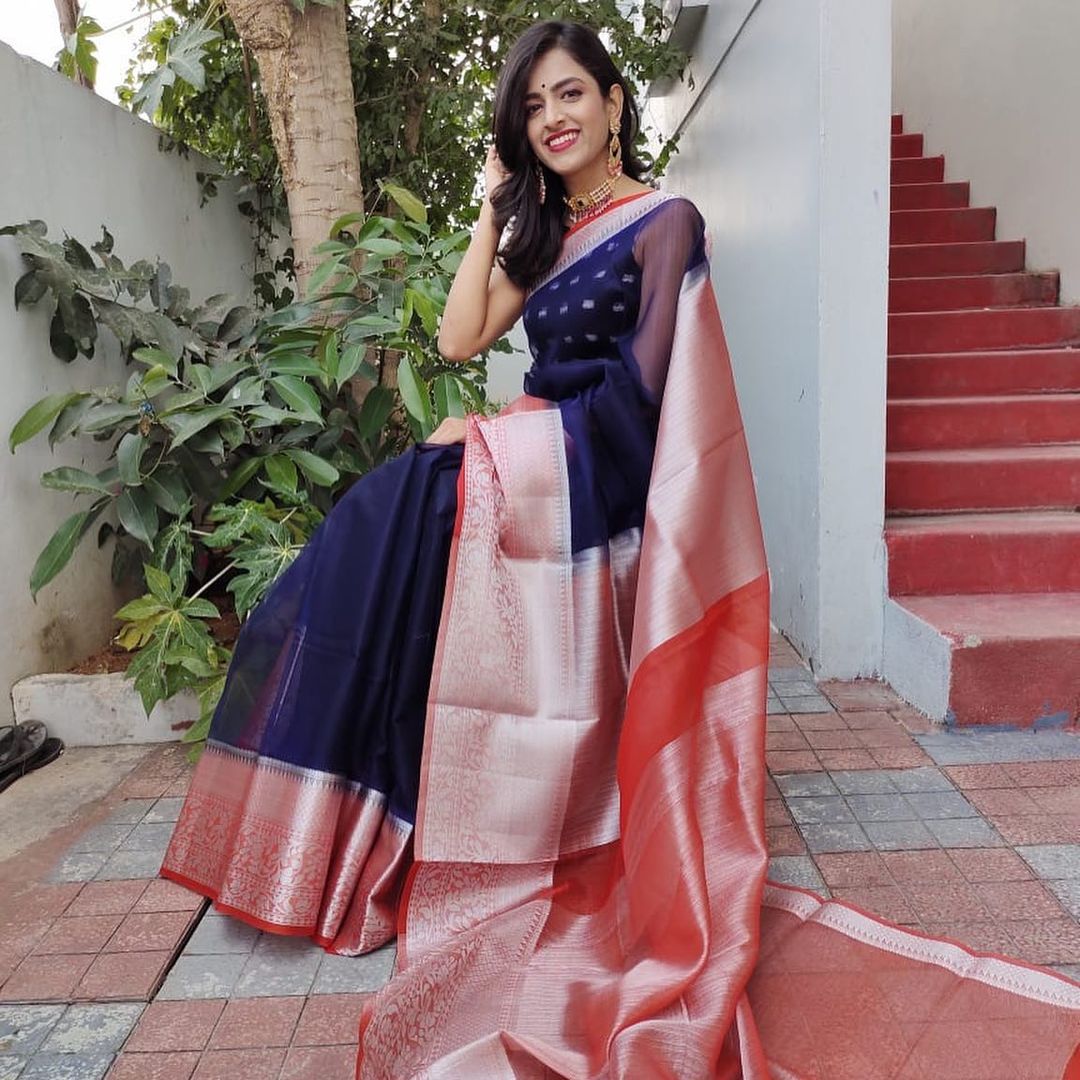 Pure Organza Silk Silver Zari Weaved With Rich Pallu Saree