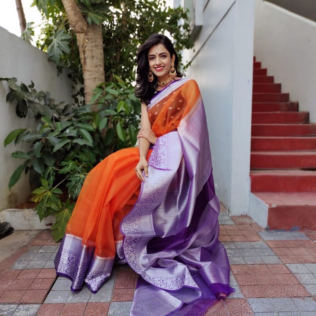 Pure Organza Silk Silver Zari Weaved With Rich Pallu Saree