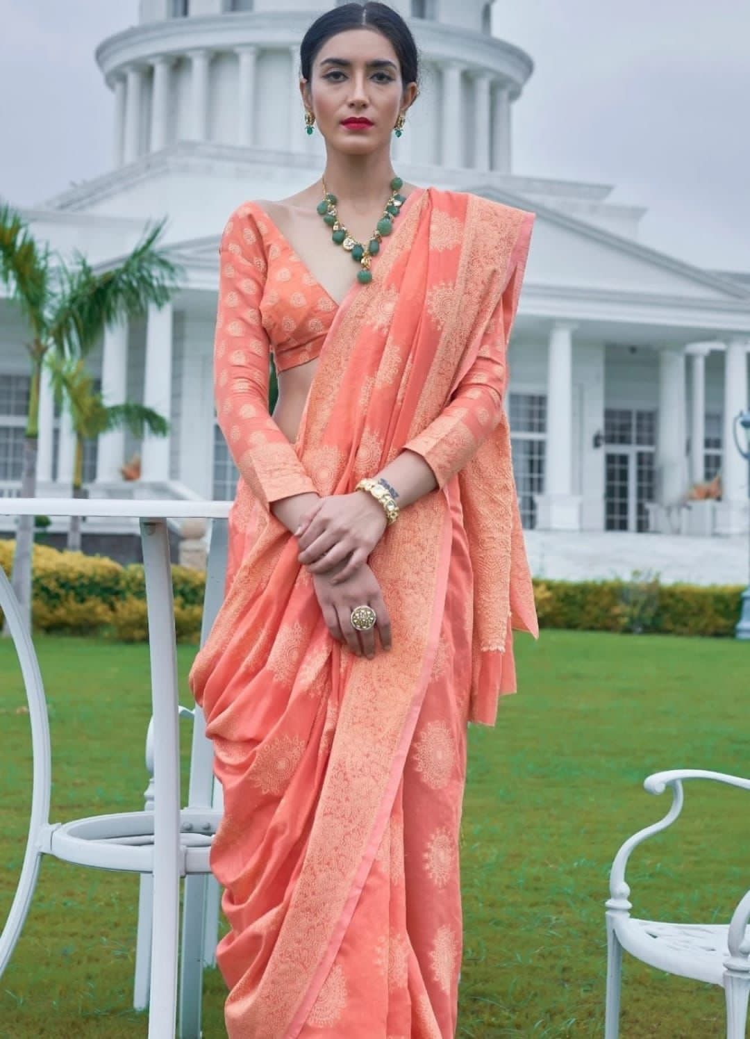 Linen Cotton Lucknawi Chikankari Weaved Saree