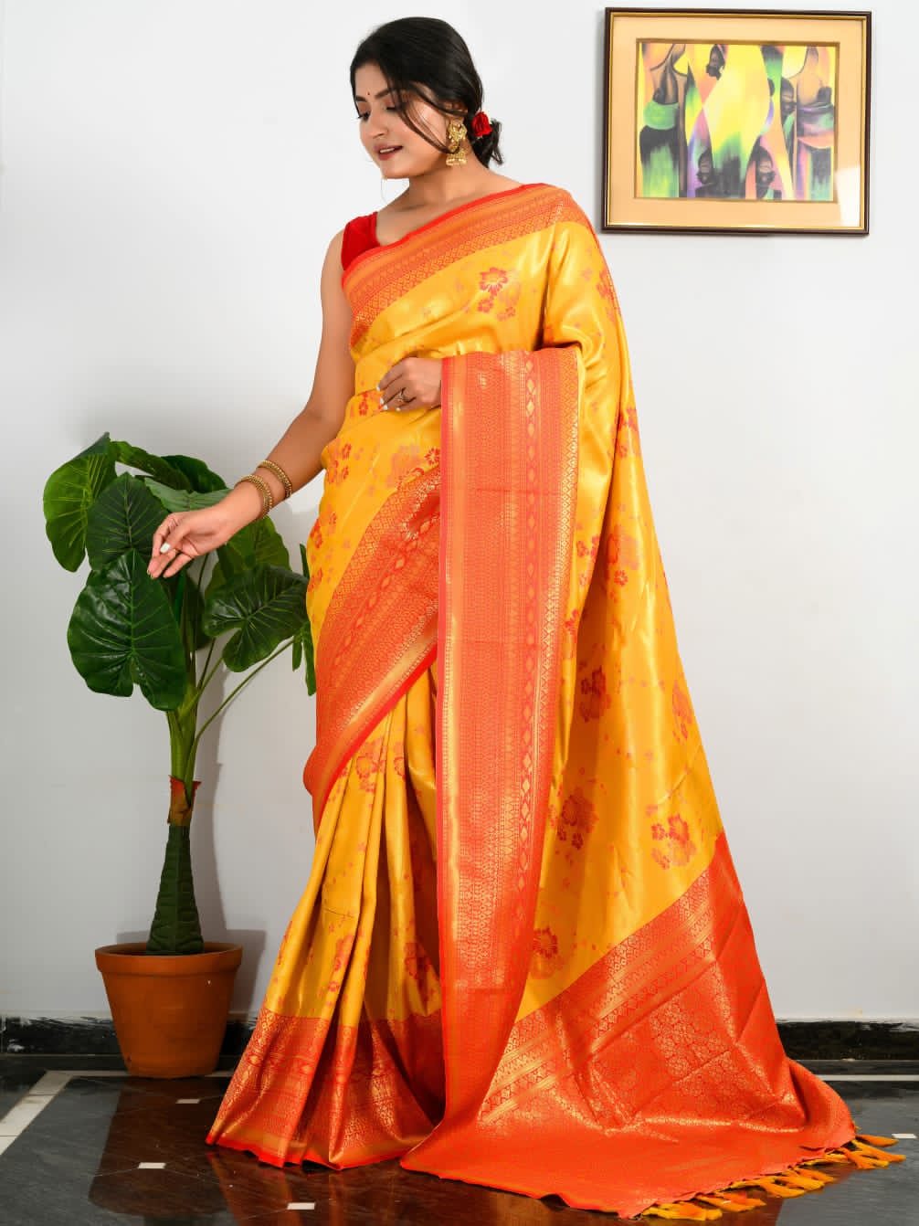 Banarasi Silk All Over Gold Zari Weaved Body And Pallu Saree